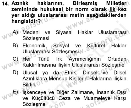 İnsan Hakları ve Kamu Özgürlükleri Dersi 2017 - 2018 Yılı 3 Ders Sınav Soruları 14. Soru
