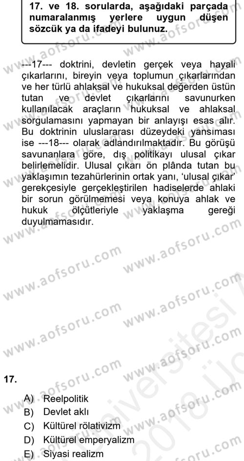İnsan Hakları ve Kamu Özgürlükleri Dersi 2017 - 2018 Yılı 3 Ders Sınav Soruları 17. Soru
