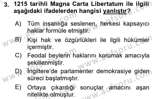 İnsan Hakları ve Kamu Özgürlükleri Dersi 2017 - 2018 Yılı 3 Ders Sınav Soruları 3. Soru
