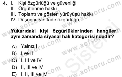 İnsan Hakları ve Kamu Özgürlükleri Dersi 2017 - 2018 Yılı 3 Ders Sınav Soruları 4. Soru