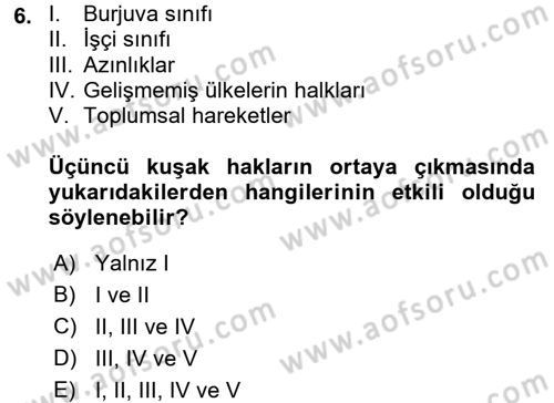 İnsan Hakları ve Kamu Özgürlükleri Dersi 2017 - 2018 Yılı 3 Ders Sınav Soruları 6. Soru