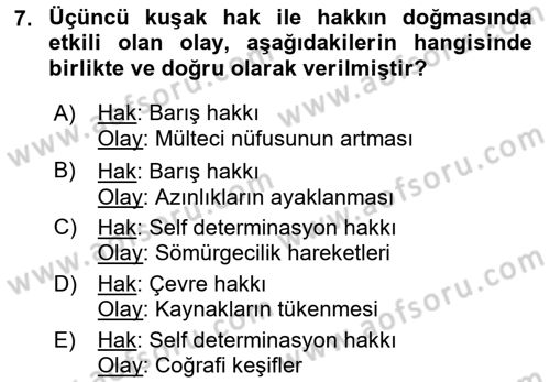 İnsan Hakları ve Kamu Özgürlükleri Dersi 2017 - 2018 Yılı 3 Ders Sınav Soruları 7. Soru