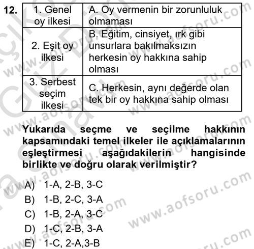İnsan Hakları ve Kamu Özgürlükleri Dersi 2017 - 2018 Yılı (Vize) Ara Sınav Soruları 12. Soru