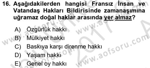 İnsan Hakları ve Kamu Özgürlükleri Dersi 2017 - 2018 Yılı (Vize) Ara Sınav Soruları 16. Soru
