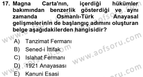 İnsan Hakları ve Kamu Özgürlükleri Dersi 2017 - 2018 Yılı (Vize) Ara Sınav Soruları 17. Soru