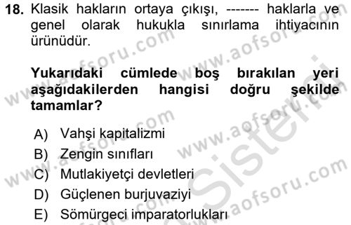 İnsan Hakları ve Kamu Özgürlükleri Dersi 2017 - 2018 Yılı (Vize) Ara Sınav Soruları 18. Soru