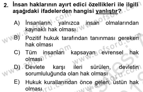 İnsan Hakları ve Kamu Özgürlükleri Dersi 2017 - 2018 Yılı (Vize) Ara Sınav Soruları 2. Soru