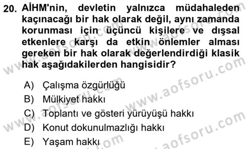 İnsan Hakları ve Kamu Özgürlükleri Dersi 2017 - 2018 Yılı (Vize) Ara Sınav Soruları 20. Soru