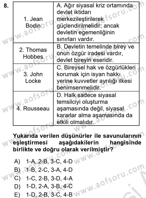 İnsan Hakları ve Kamu Özgürlükleri Dersi 2017 - 2018 Yılı (Vize) Ara Sınav Soruları 8. Soru