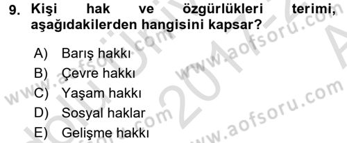 İnsan Hakları ve Kamu Özgürlükleri Dersi 2017 - 2018 Yılı (Vize) Ara Sınav Soruları 9. Soru