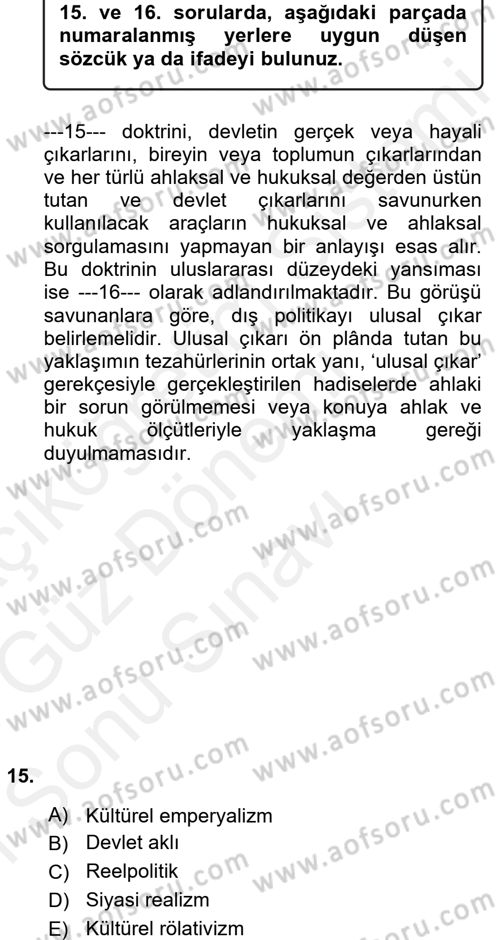 İnsan Hakları ve Kamu Özgürlükleri Dersi 2017 - 2018 Yılı (Final) Dönem Sonu Sınav Soruları 15. Soru
