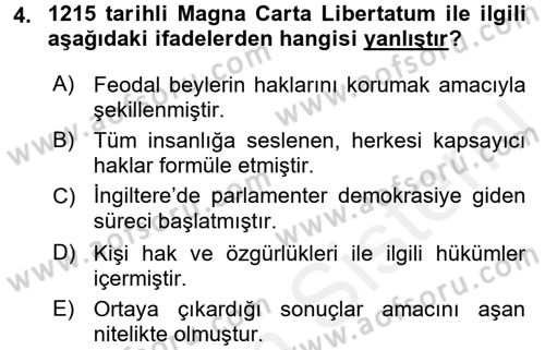 İnsan Hakları ve Kamu Özgürlükleri Dersi 2017 - 2018 Yılı (Final) Dönem Sonu Sınav Soruları 4. Soru