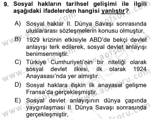İnsan Hakları ve Kamu Özgürlükleri Dersi 2017 - 2018 Yılı (Final) Dönem Sonu Sınav Soruları 9. Soru