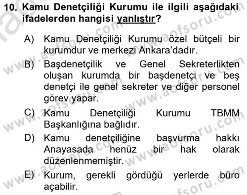 İnsan Hakları ve Kamu Özgürlükleri Dersi 2018 - 2019 Yılı 3 Ders Sınav Soruları 10. Soru