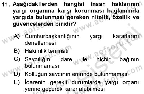 İnsan Hakları ve Kamu Özgürlükleri Dersi 2018 - 2019 Yılı 3 Ders Sınav Soruları 11. Soru