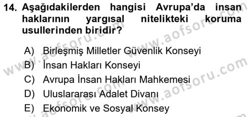 İnsan Hakları ve Kamu Özgürlükleri Dersi 2018 - 2019 Yılı 3 Ders Sınav Soruları 14. Soru