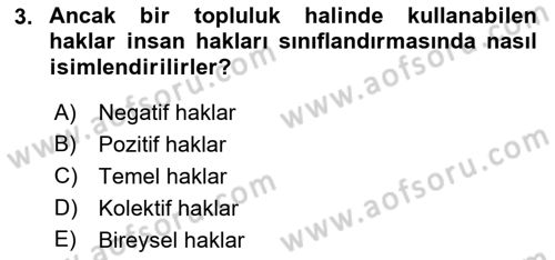 İnsan Hakları ve Kamu Özgürlükleri Dersi 2018 - 2019 Yılı 3 Ders Sınav Soruları 3. Soru