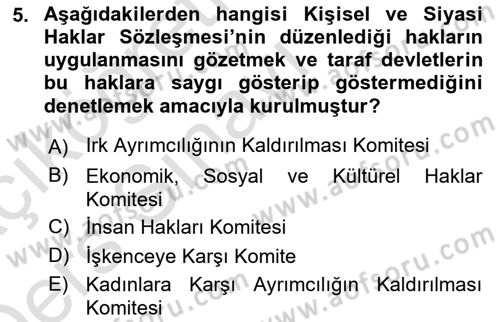 İnsan Hakları ve Kamu Özgürlükleri Dersi 2018 - 2019 Yılı 3 Ders Sınav Soruları 5. Soru