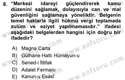 İnsan Hakları ve Kamu Özgürlükleri Dersi Ara Sınavı Deneme Sınav Soruları 8. Soru