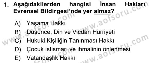 İnsan Hakları ve Kamu Özgürlükleri Dersi 2018 - 2019 Yılı Yaz Okulu Sınav Soruları 1. Soru