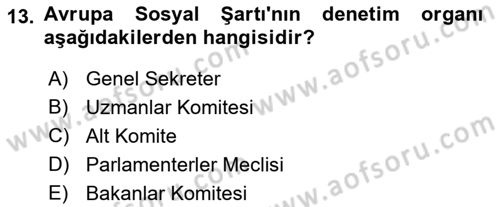 İnsan Hakları ve Kamu Özgürlükleri Dersi 2018 - 2019 Yılı Yaz Okulu Sınav Soruları 13. Soru