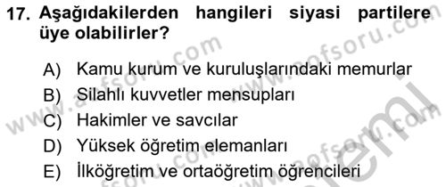 İnsan Hakları ve Kamu Özgürlükleri Dersi 2018 - 2019 Yılı Yaz Okulu Sınav Soruları 17. Soru