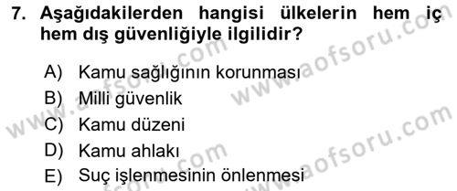 İnsan Hakları ve Kamu Özgürlükleri Dersi 2018 - 2019 Yılı Yaz Okulu Sınav Soruları 7. Soru