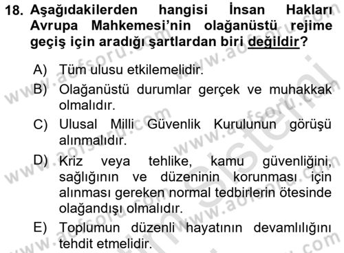 İnsan Hakları ve Kamu Özgürlükleri Dersi 2019 - 2020 Yılı (Vize) Ara Sınav Soruları 18. Soru