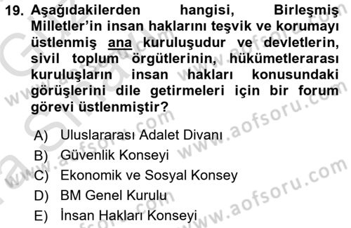 İnsan Hakları ve Kamu Özgürlükleri Dersi Ara Sınavı Deneme Sınav Soruları 19. Soru