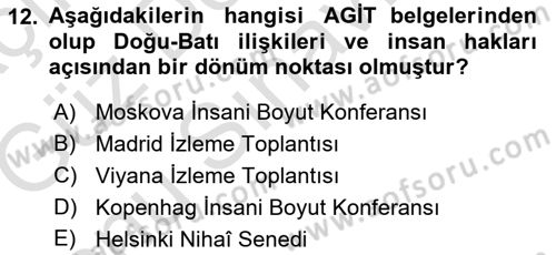 İnsan Hakları ve Kamu Özgürlükleri Dersi 2019 - 2020 Yılı (Final) Dönem Sonu Sınav Soruları 12. Soru