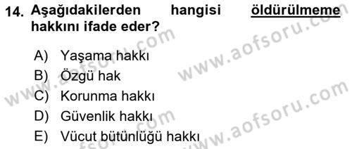 İnsan Hakları ve Kamu Özgürlükleri Dersi 2019 - 2020 Yılı (Final) Dönem Sonu Sınav Soruları 14. Soru