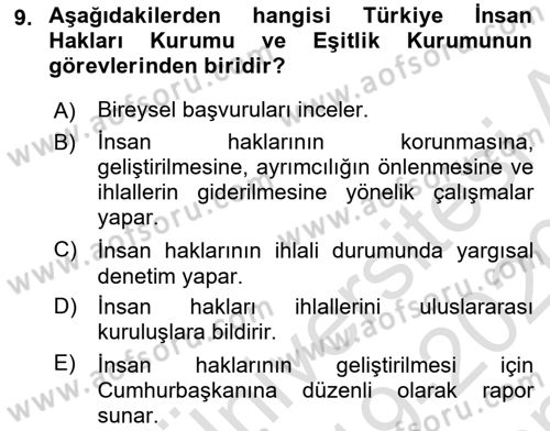 İnsan Hakları ve Kamu Özgürlükleri Dersi 2019 - 2020 Yılı (Final) Dönem Sonu Sınav Soruları 9. Soru