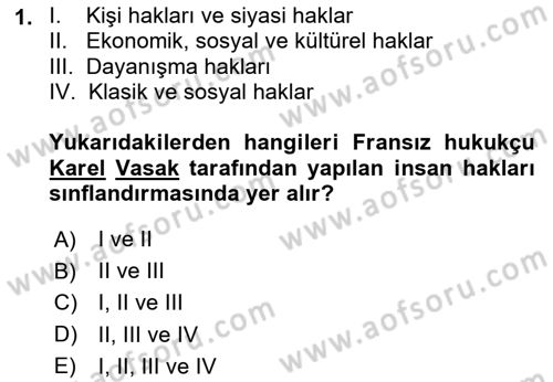 İnsan Hakları ve Kamu Özgürlükleri Dersi 2020 - 2021 Yılı Yaz Okulu Sınav Soruları 1. Soru