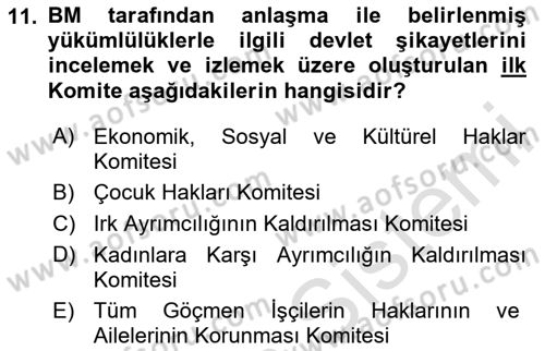 İnsan Hakları ve Kamu Özgürlükleri Dersi 2020 - 2021 Yılı Yaz Okulu Sınav Soruları 11. Soru