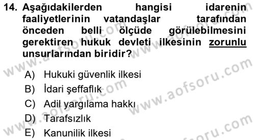 İnsan Hakları ve Kamu Özgürlükleri Dersi 2020 - 2021 Yılı Yaz Okulu Sınav Soruları 14. Soru