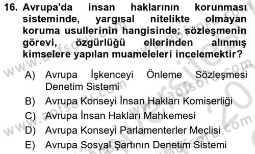 İnsan Hakları ve Kamu Özgürlükleri Dersi 2020 - 2021 Yılı Yaz Okulu Sınav Soruları 16. Soru