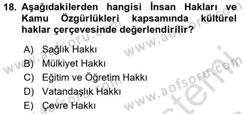 İnsan Hakları ve Kamu Özgürlükleri Dersi 2020 - 2021 Yılı Yaz Okulu Sınav Soruları 18. Soru