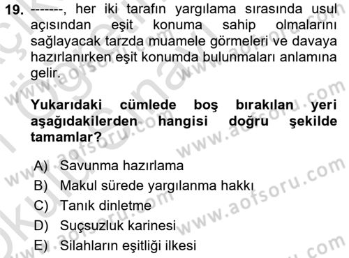 İnsan Hakları ve Kamu Özgürlükleri Dersi 2020 - 2021 Yılı Yaz Okulu Sınav Soruları 19. Soru