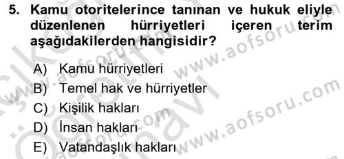 İnsan Hakları ve Kamu Özgürlükleri Dersi 2020 - 2021 Yılı Yaz Okulu Sınav Soruları 5. Soru