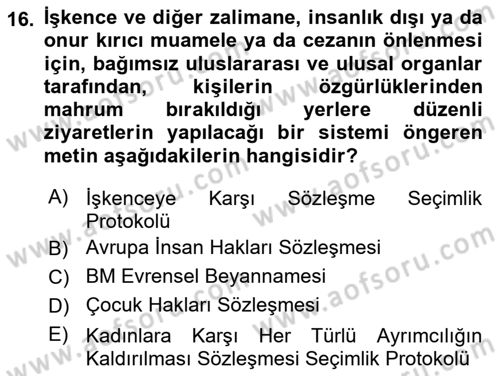 İnsan Hakları ve Kamu Özgürlükleri Dersi Ara Sınavı Deneme Sınav Soruları 16. Soru