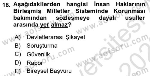 İnsan Hakları ve Kamu Özgürlükleri Dersi Ara Sınavı Deneme Sınav Soruları 18. Soru