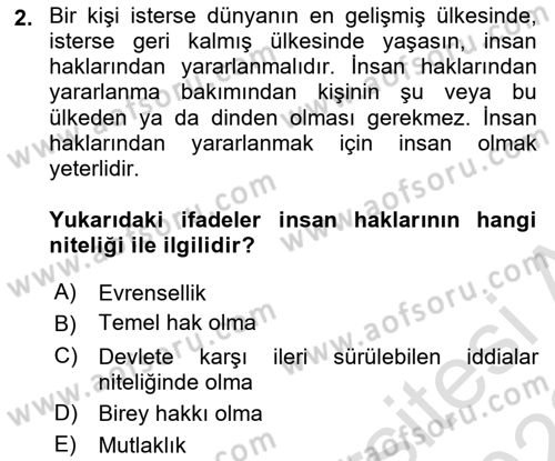 İnsan Hakları ve Kamu Özgürlükleri Dersi 2021 - 2022 Yılı (Vize) Ara Sınav Soruları 2. Soru