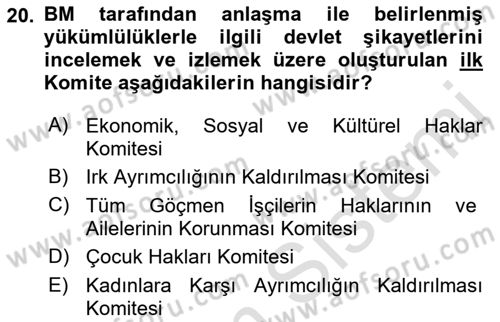 İnsan Hakları ve Kamu Özgürlükleri Dersi Ara Sınavı Deneme Sınav Soruları 20. Soru