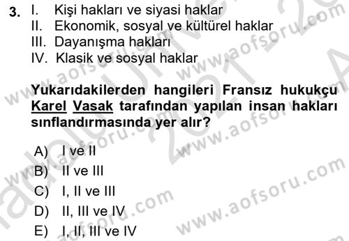 İnsan Hakları ve Kamu Özgürlükleri Dersi Ara Sınavı Deneme Sınav Soruları 3. Soru