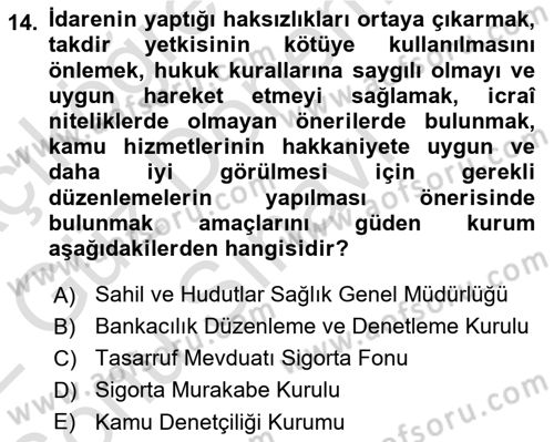 İnsan Hakları ve Kamu Özgürlükleri Dersi 2021 - 2022 Yılı (Final) Dönem Sonu Sınav Soruları 14. Soru