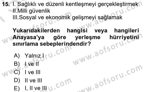 İnsan Hakları ve Kamu Özgürlükleri Dersi 2021 - 2022 Yılı (Final) Dönem Sonu Sınav Soruları 15. Soru