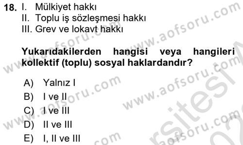 İnsan Hakları ve Kamu Özgürlükleri Dersi 2021 - 2022 Yılı (Final) Dönem Sonu Sınav Soruları 18. Soru