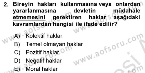 İnsan Hakları ve Kamu Özgürlükleri Dersi 2021 - 2022 Yılı (Final) Dönem Sonu Sınav Soruları 2. Soru