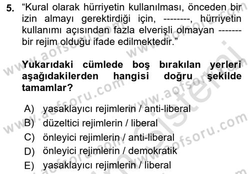 İnsan Hakları ve Kamu Özgürlükleri Dersi 2021 - 2022 Yılı (Final) Dönem Sonu Sınav Soruları 5. Soru