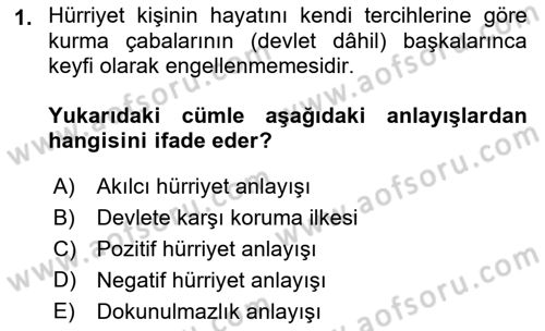 İnsan Hakları ve Kamu Özgürlükleri Dersi 2021 - 2022 Yılı Yaz Okulu Sınav Soruları 1. Soru